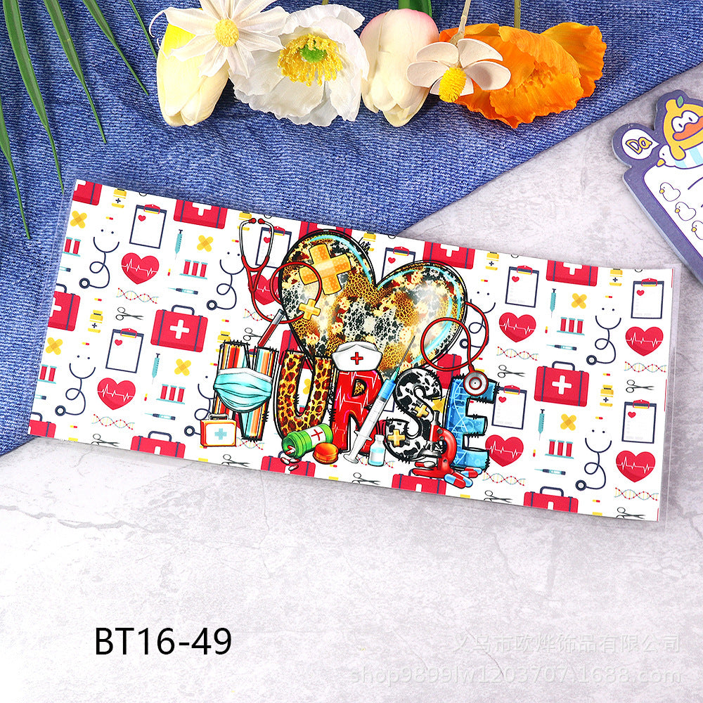 Wholesale Cartoon pencil medical UV transfer stickers crystal stickers tear film leave word crystal stickers 16oz glass stickers