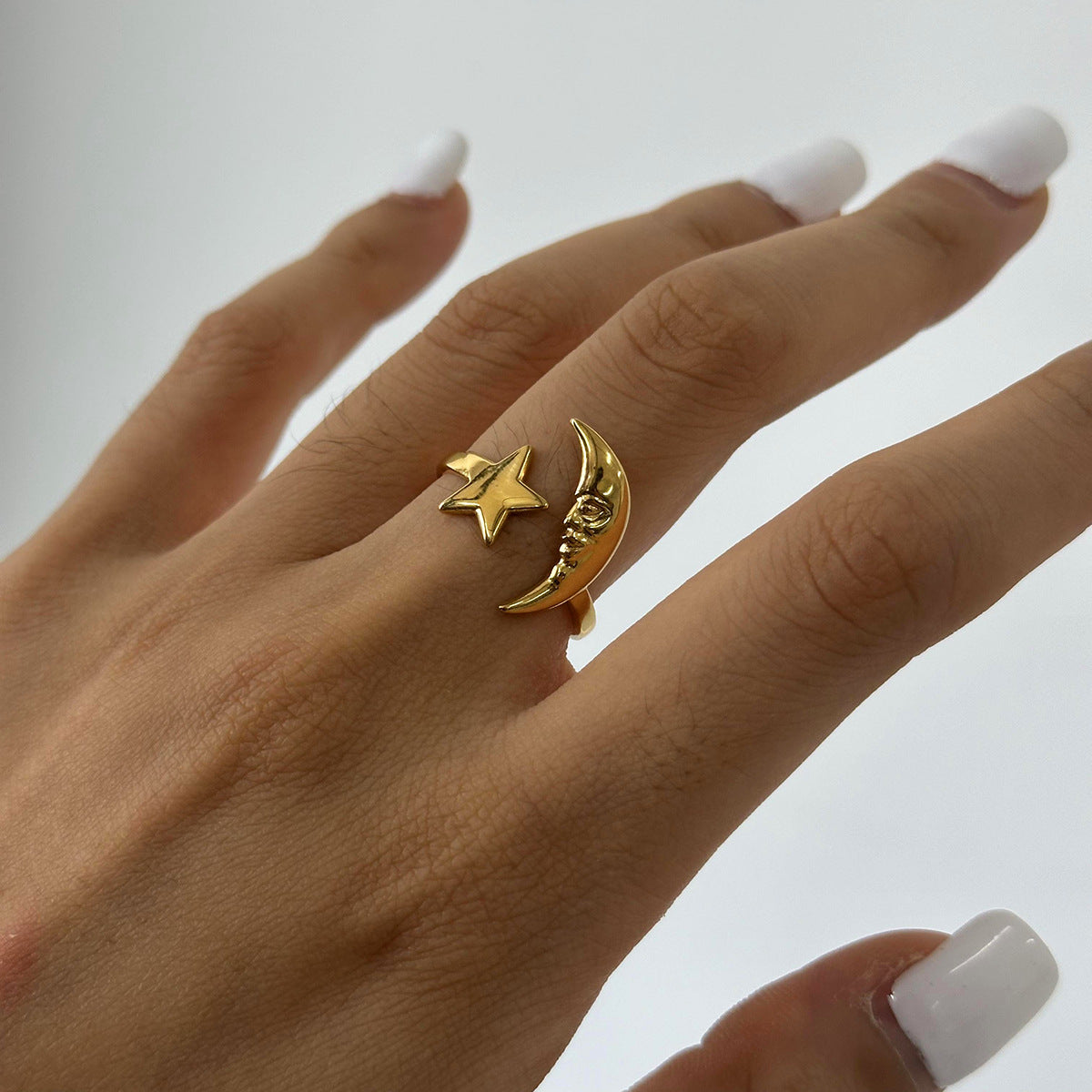 Wholesale  18k gold  simple star moon opening stainless steel ring