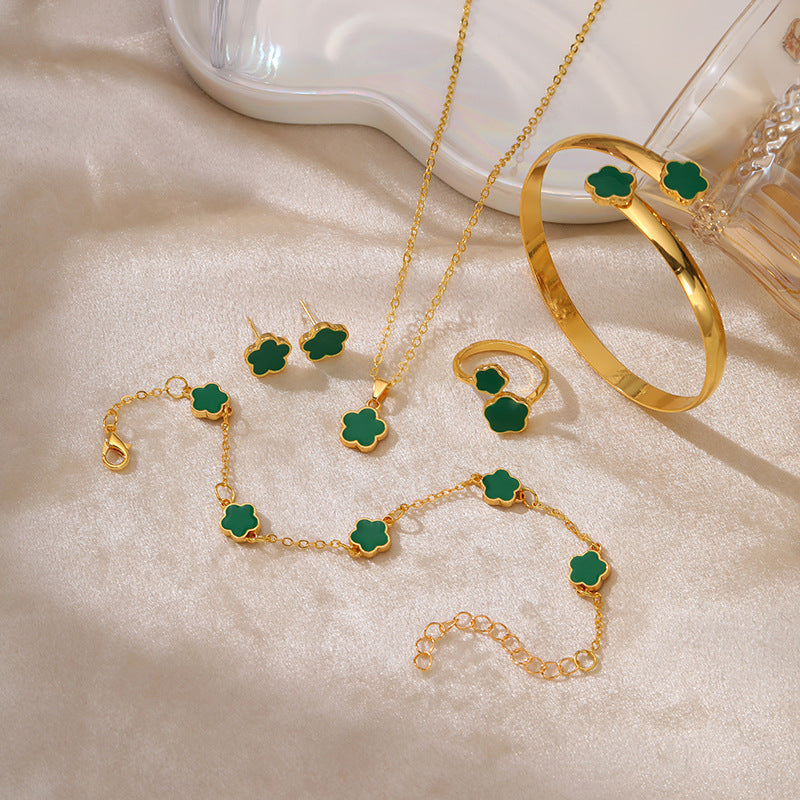 Wholesale Five Leaf Clover Lucky Flower Jewelry Set ACC-NE-YunJ009