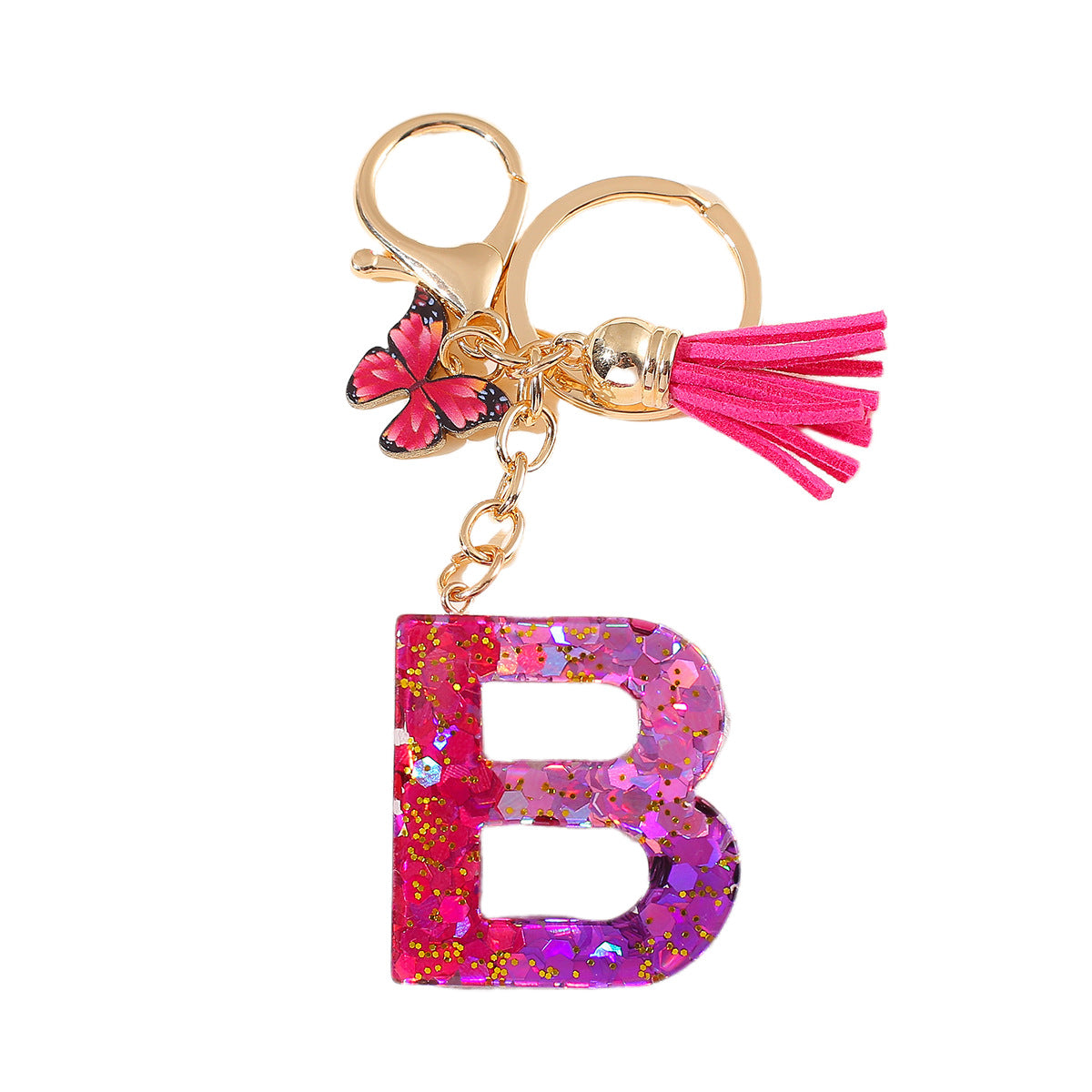 Wholesale 26 glue gradient sequin letter keychain