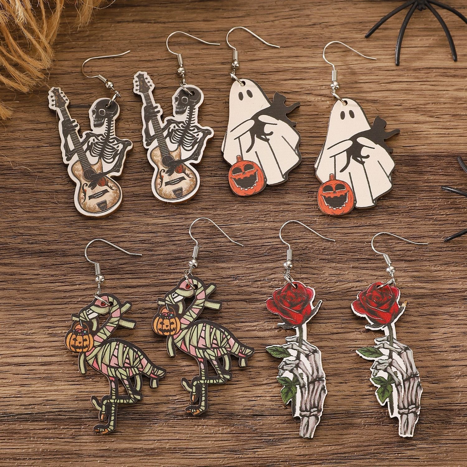 Wholesale Wooden  Gothic Earrings with Skeleton Pumpkin Ghost Pendants – Party Wear