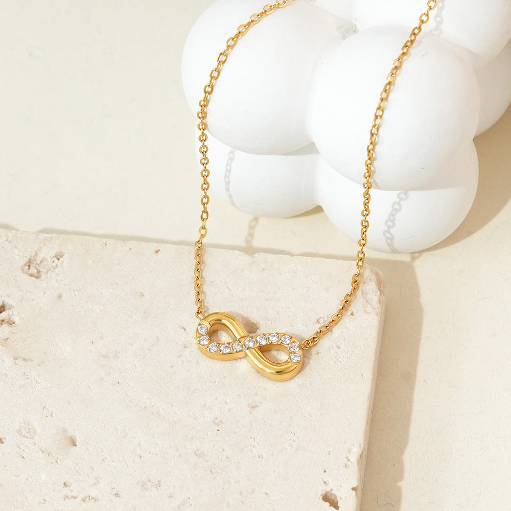 Wholesale Titanium steel infinity symbol necklace with zircon stones