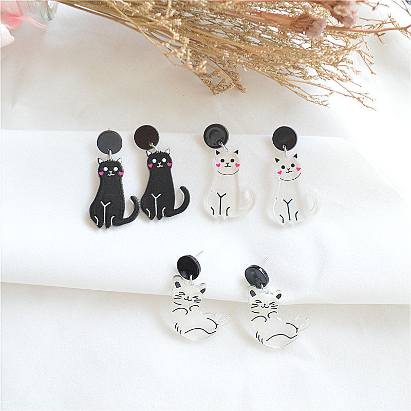 Wholesale Cartoon Black and White Cat Acrylic Stud Earrings ACC-ES-XN015