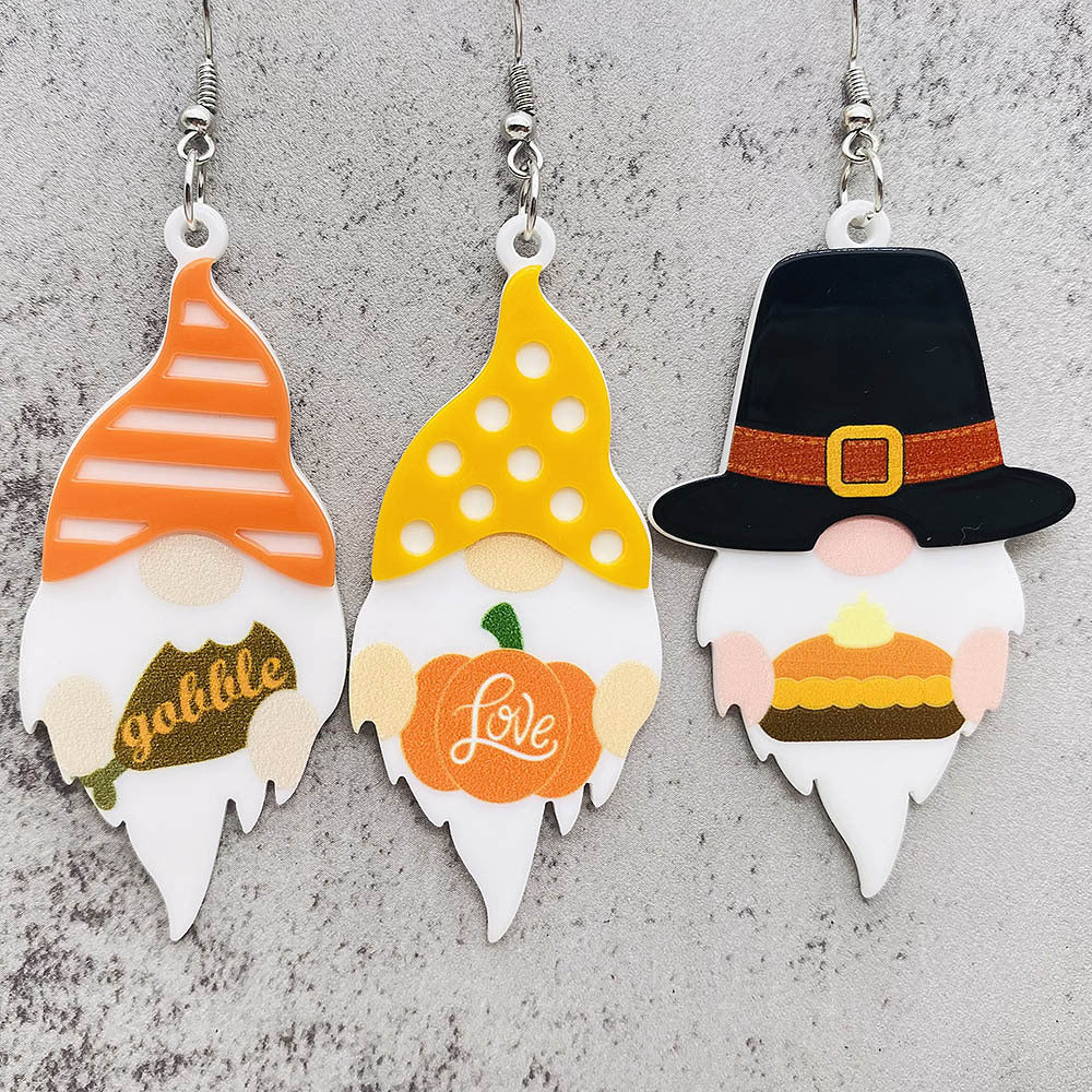 Wholesale Thanksgiving Dwarf Pumpkin Turkey Three-dimensional Pendant Acrylic Earrings ACC-ES-ChenY079