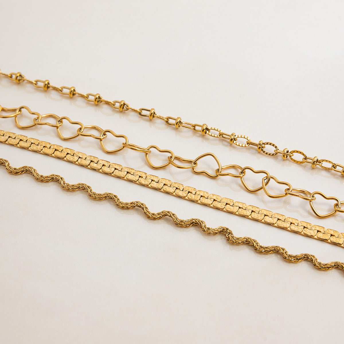 Wholesale 18K gold stainless steel vintage sand gold flat chain bracelet