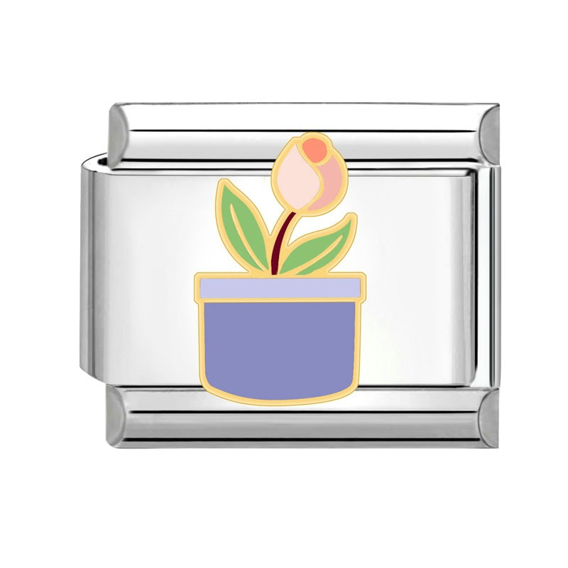 Wholesale Italian Charm Bracelet 9mm DIY Splicing Creative Flower Plant Stainless Steel Composable Bracelet