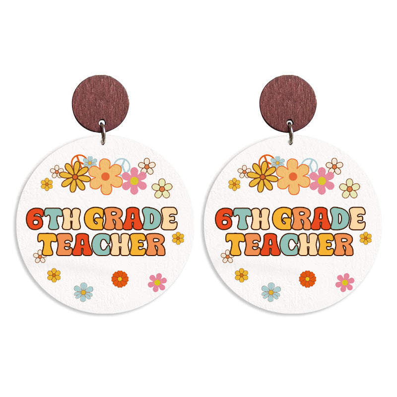 Wholesale Wooden printed school season grade text retro Bohemian autumn earrings