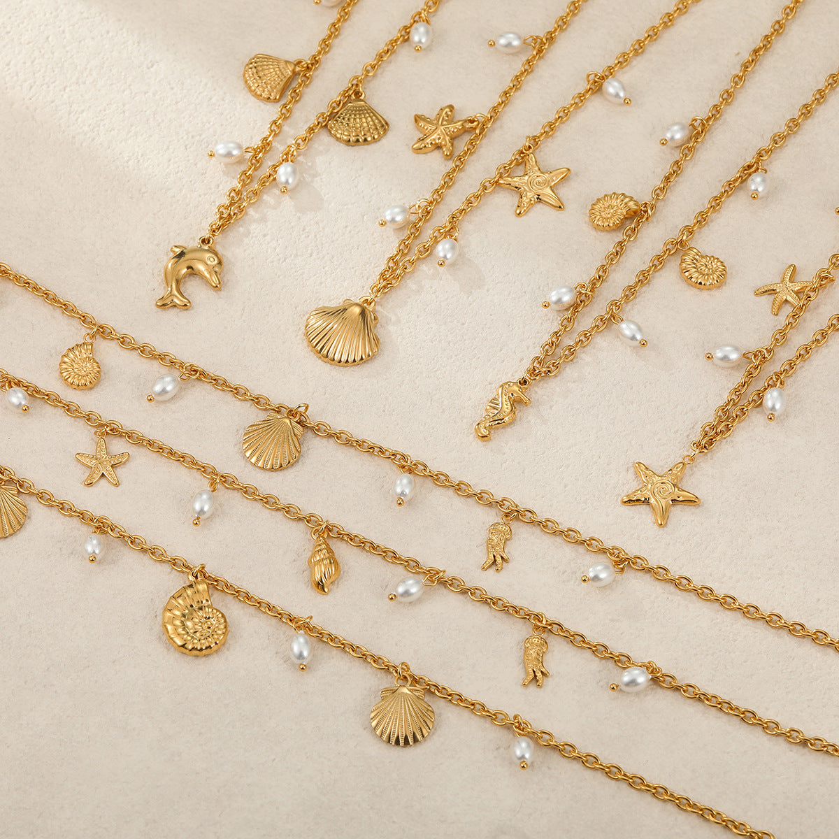 Wholesale  stainless steel necklace shell starfish necklace