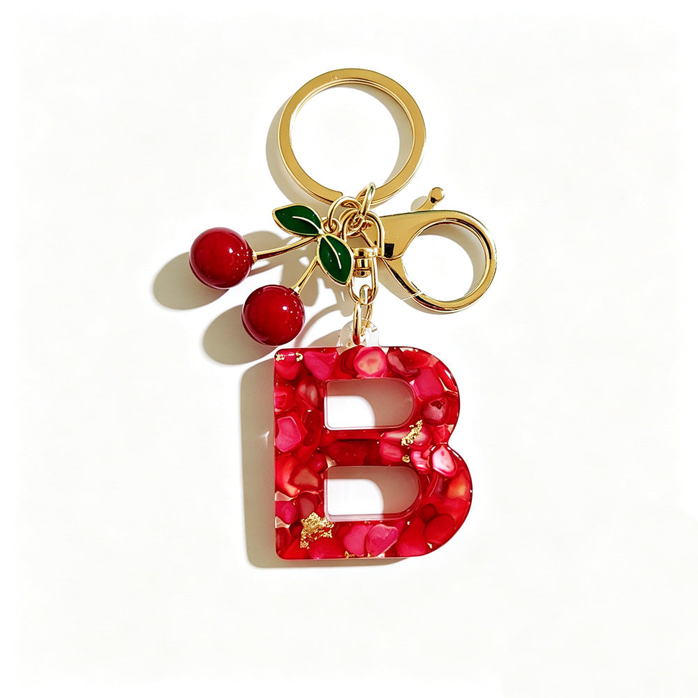 Wholesale Stylish Letter Keychain With Cute Cherry Pendant Plastic Bag Charm And Car Key Accessory Gift