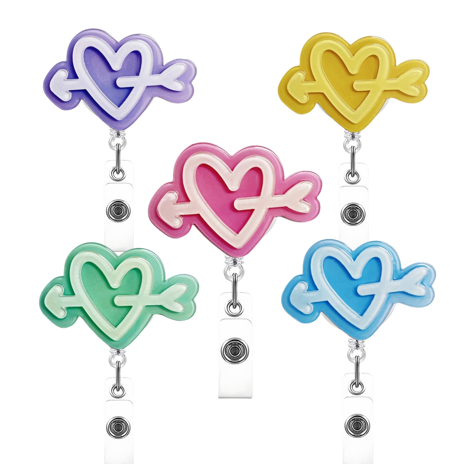 Wholesale Colorful 3D Double-layer Heart-shaped Acrylic Retractable Clip Badge Keychain