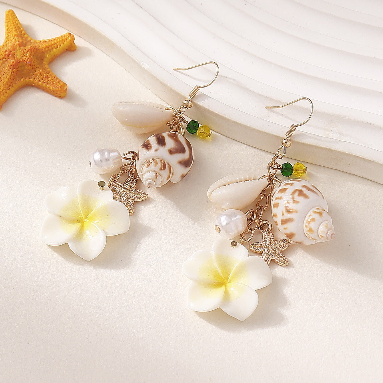 Wholesale Beach shell conch starfish pearl flower earrings