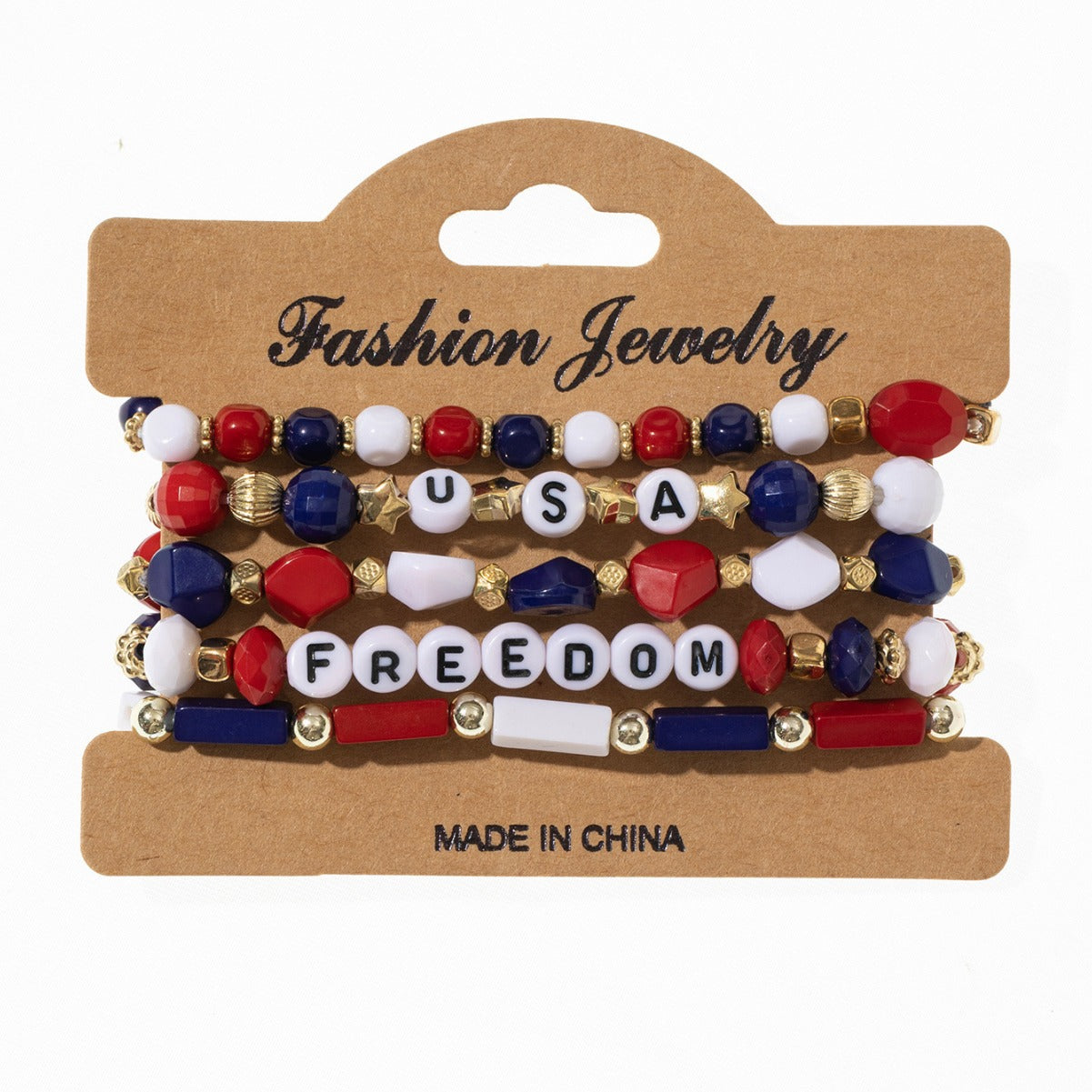 Wholesale American Flag Independence Day Multi-layer Elastic Letter Beaded Bracelet ACC-BT-Xunru002
