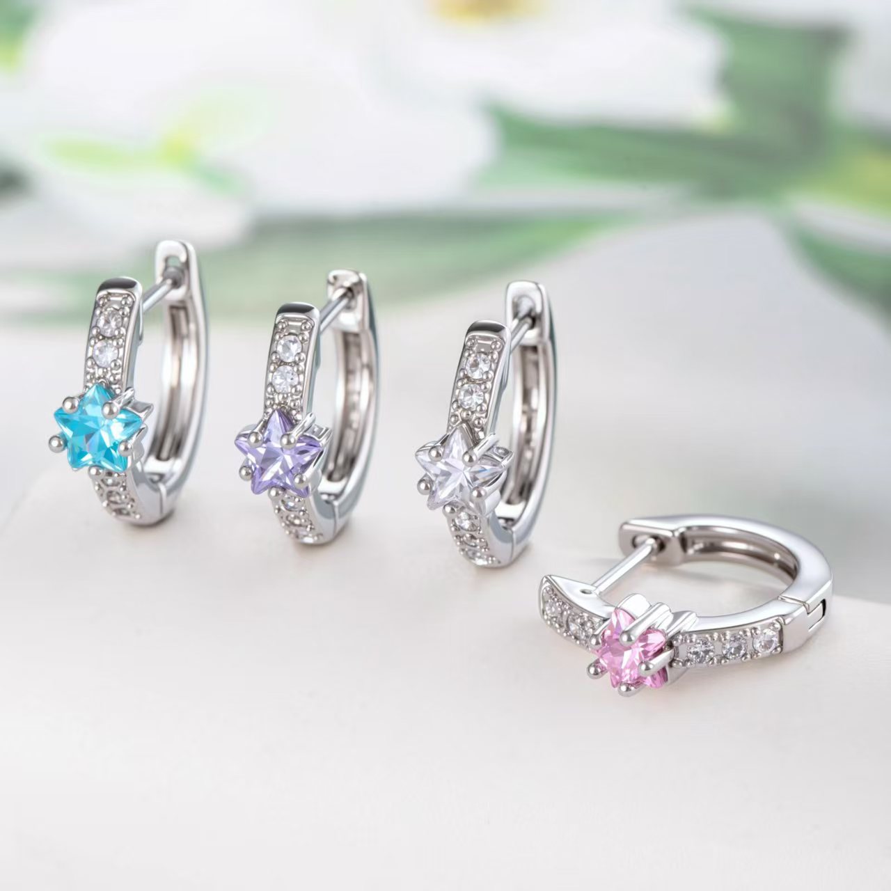 Wholesale Copper Five-Pointed Star Zircon Earrings Simple Style Fashion Jewelry