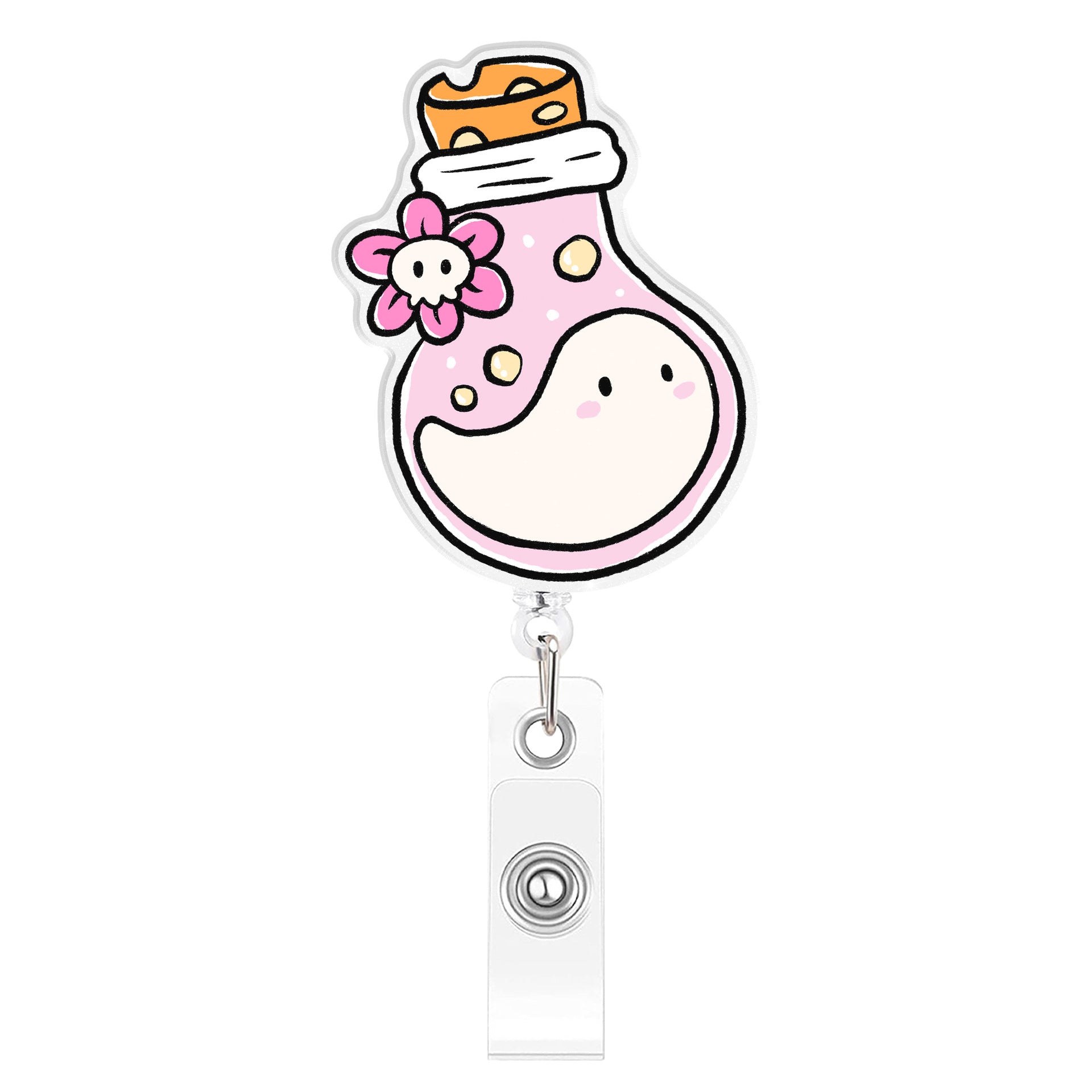 Wholesale  Ghost Cute Cartoon Acrylic Easy-Pull Buckle Retractable ID Card Holder Able Office Badge Decoration