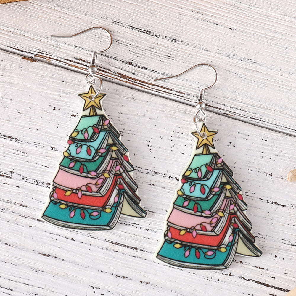 Wholesale Book Christmas Tree Pendant Acrylic Earrings