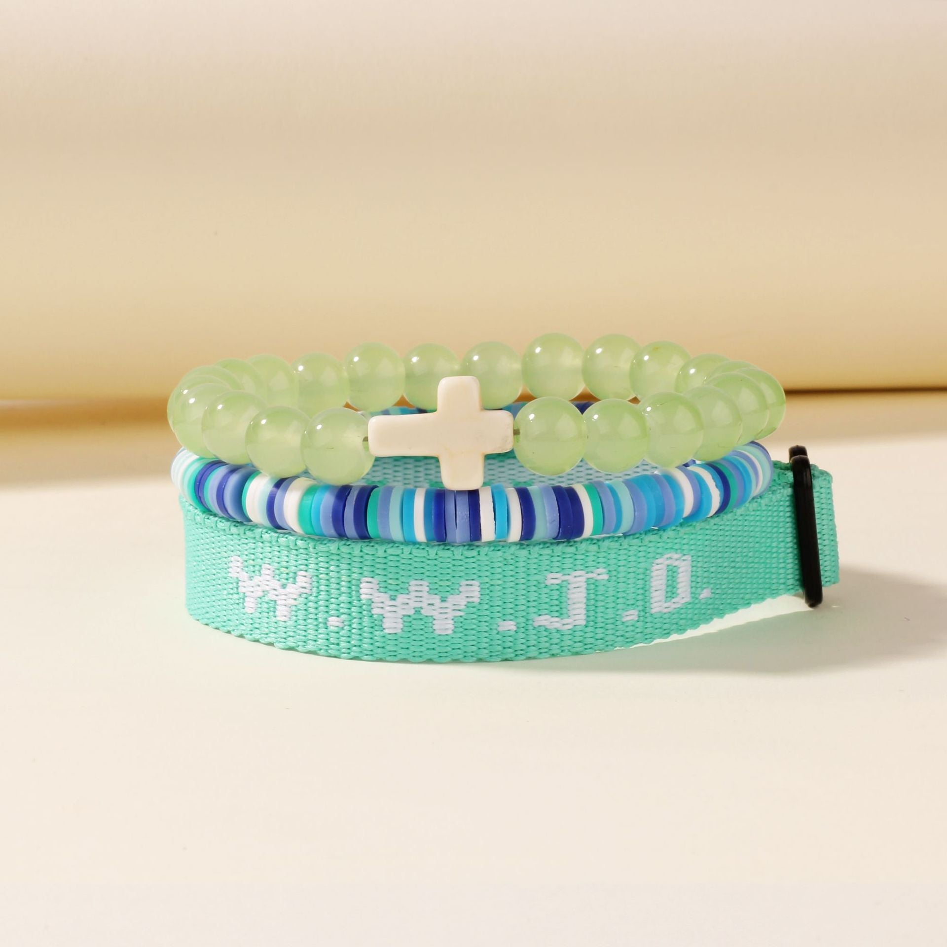 Wholesale Beaded Cross Mi Three-Piece  Purple Bracelet Combination Pink and Blue with Card  Bracelet