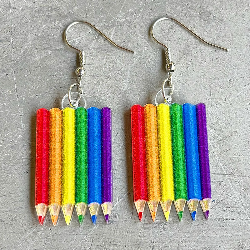 Wholesale 2 pairs/pack  Rainbow Game Mushroom Elf Summer Drink Colored Pen Acrylic Fun Earrings