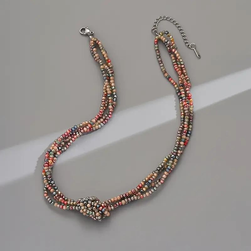 Wholesale Stylish Gold Heart Crystal Beaded Necklace Bohemian Women Fashion Jewelry