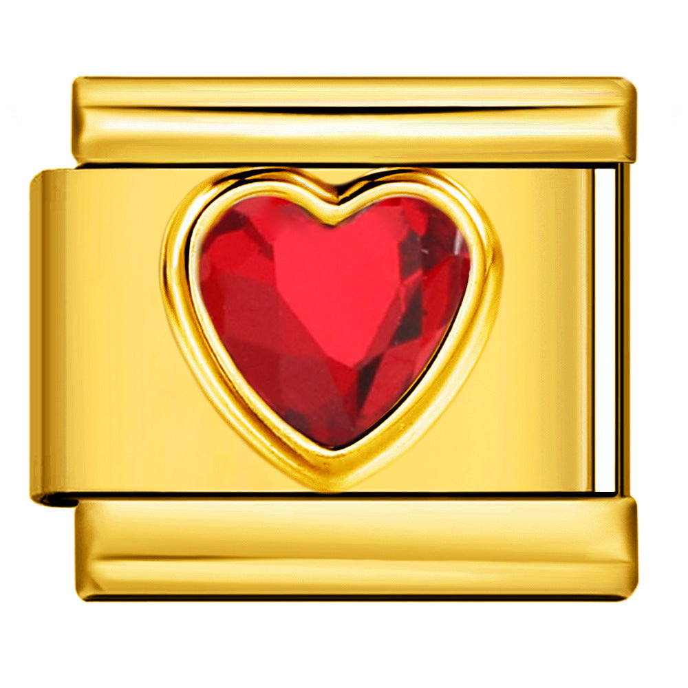 Bracelet de charme italien en gros 9 mm DIY Splicing Colorful Heart Circle Diamond en acier inoxydable Bracelet composable