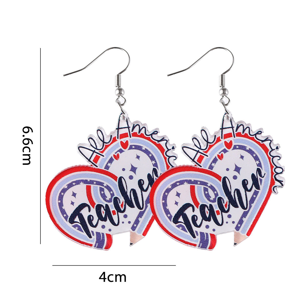 Wholesale Independence Day Red, White and Blue Pencil Heart Pendant Earrings