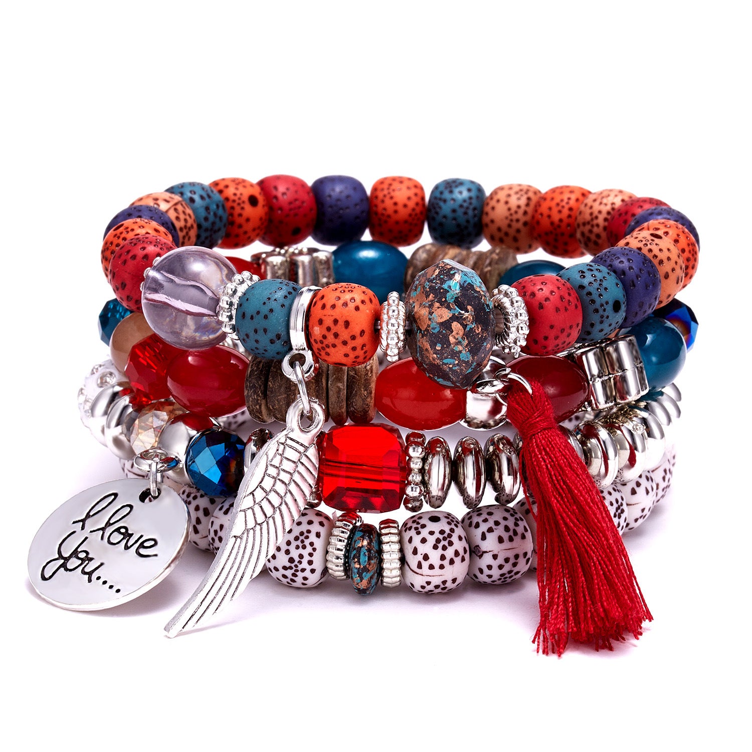 Wholesale  Bohemian Beaded Bracelet suit Wings Tassel  Bodhi Beads Rice Beads Multi-layer Bracelet