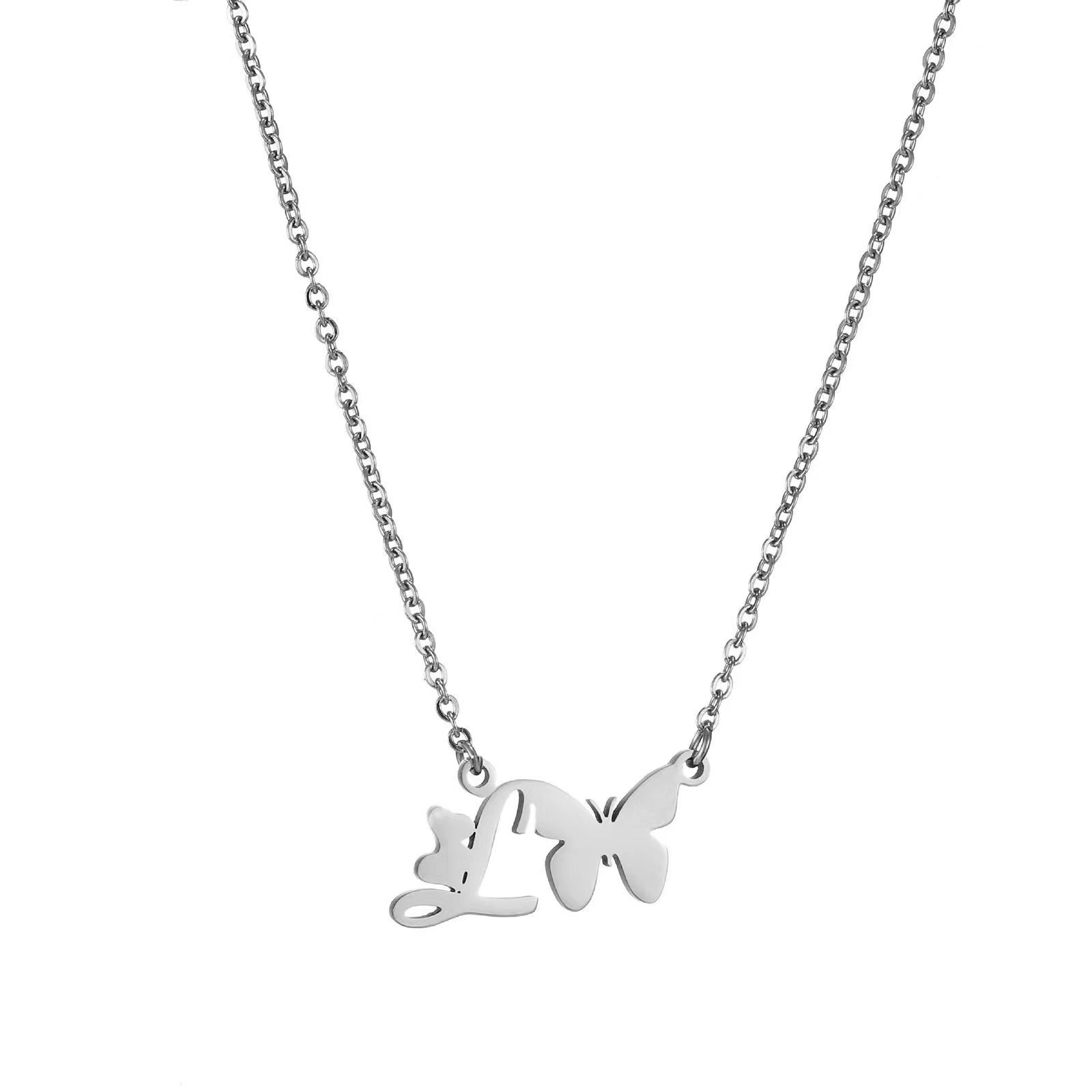 Wholesale stainless steel non-fading butterfly letter clavicle chain
