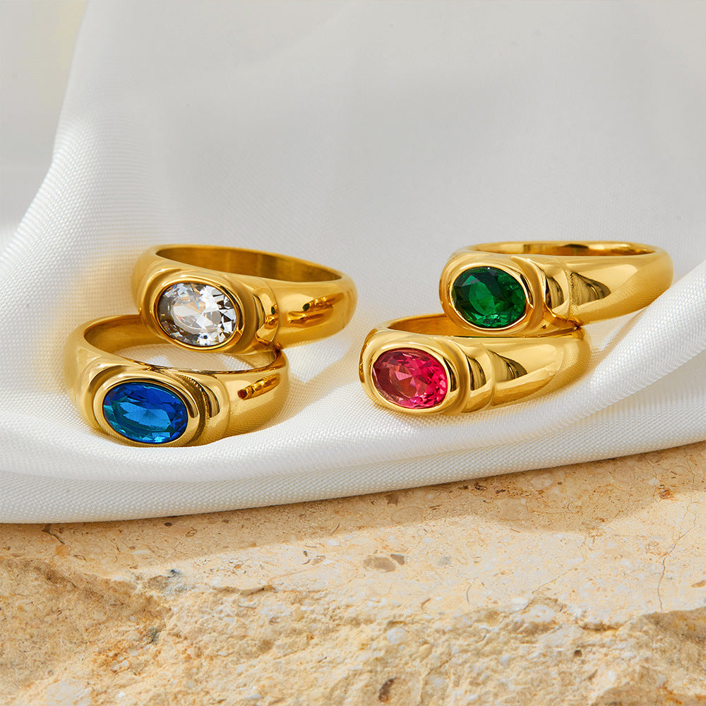 Wholesale  retro style finger ring color vacuum plating stainless steel  color zircon ring