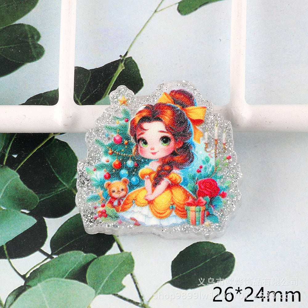 Wholesale New Cross-Border Straight Hole Cartoon Princess Animal DIY Acrylic Handmade Beaded Mobile Phone Key Chain Jewelry Accessories