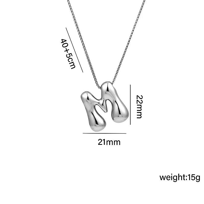 Wholesale Brass Glow Balloon Bubble Cute Chubby 26 English silver Letter Pendant Necklace