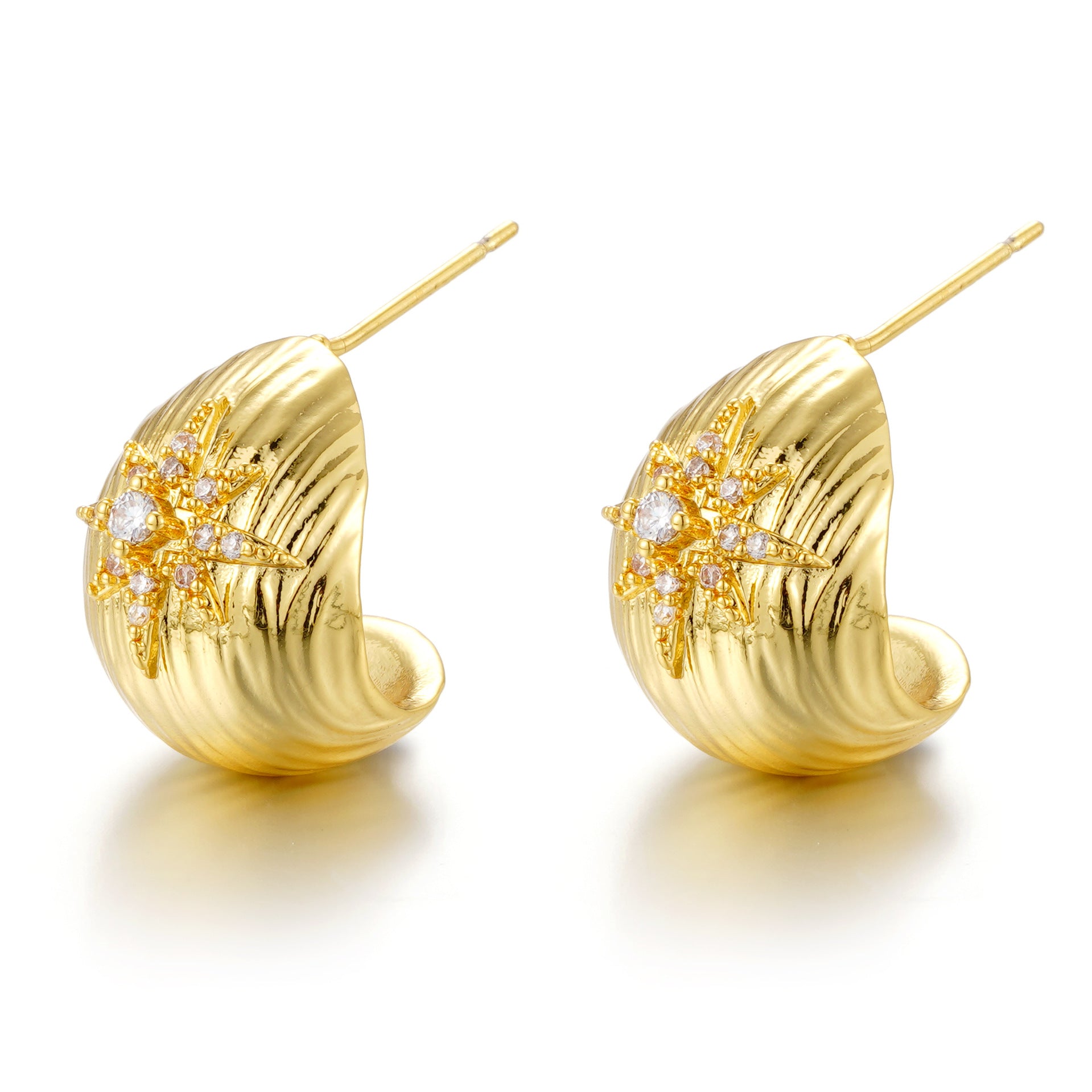 Wholesale Plated Real Gold Inlaid Zircon Silver Pin Earrings