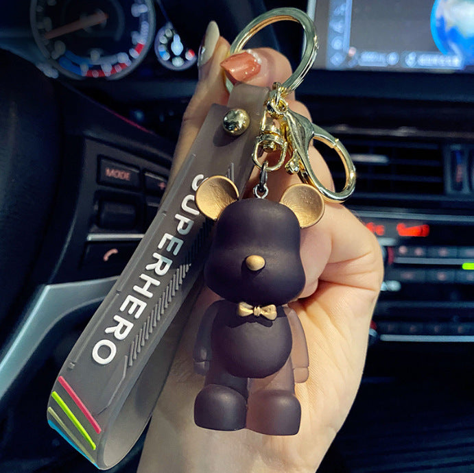 Wholesale Cartoon Crystal Bow Tie Bear PVC Soft Glue Keychains Creative Keychain ACC-KC-XinShu005