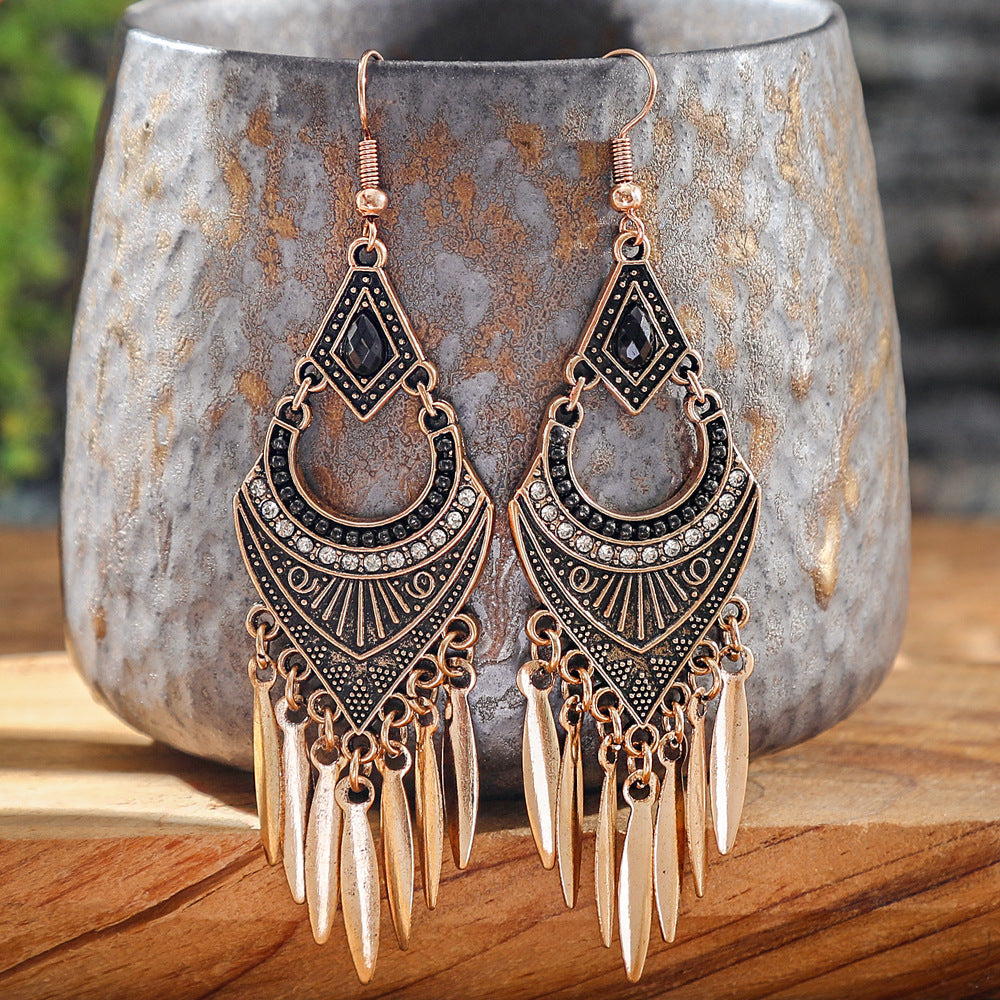 Wholesale Alloy Bohemian Tassel Earrings Ethnic Geometric Design for Women Boutique Resale