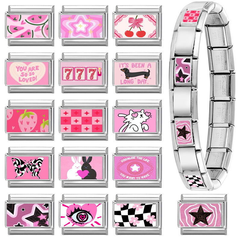 Wholesale Italian Charm Bracelet 9mm DIY Splicing Pink Stainless Steel Composable Bracelet