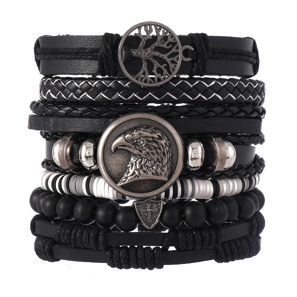 Wholesale Fashion 6Pcs Woven Leather Peace Tree Eagle Head Accessory Set Casual Gift