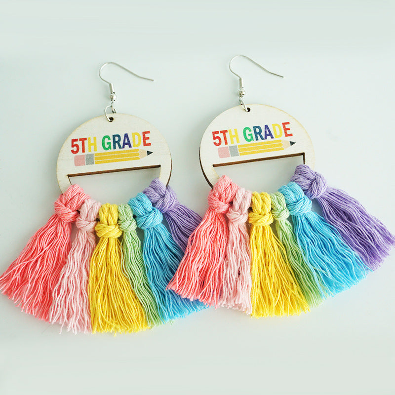 Wholesale 2 Pairs/pack Back To School Season Colorful Braided Earrings Handmade Tassel Wood Earrings ACC-ES-HY153