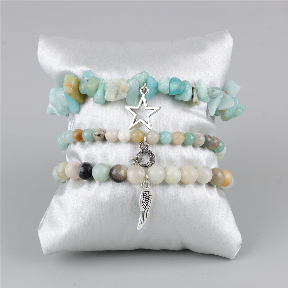 Wholesale Natural Stone Stretch Bracelet Star Leaf Pendant Layered Bracelet Set ACC-BT-Ruiz006