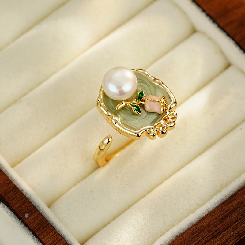 Wholesale oil painting style natural freshwater pearl ring