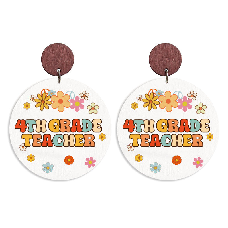 Wholesale Wooden printed school season grade text retro Bohemian autumn earrings