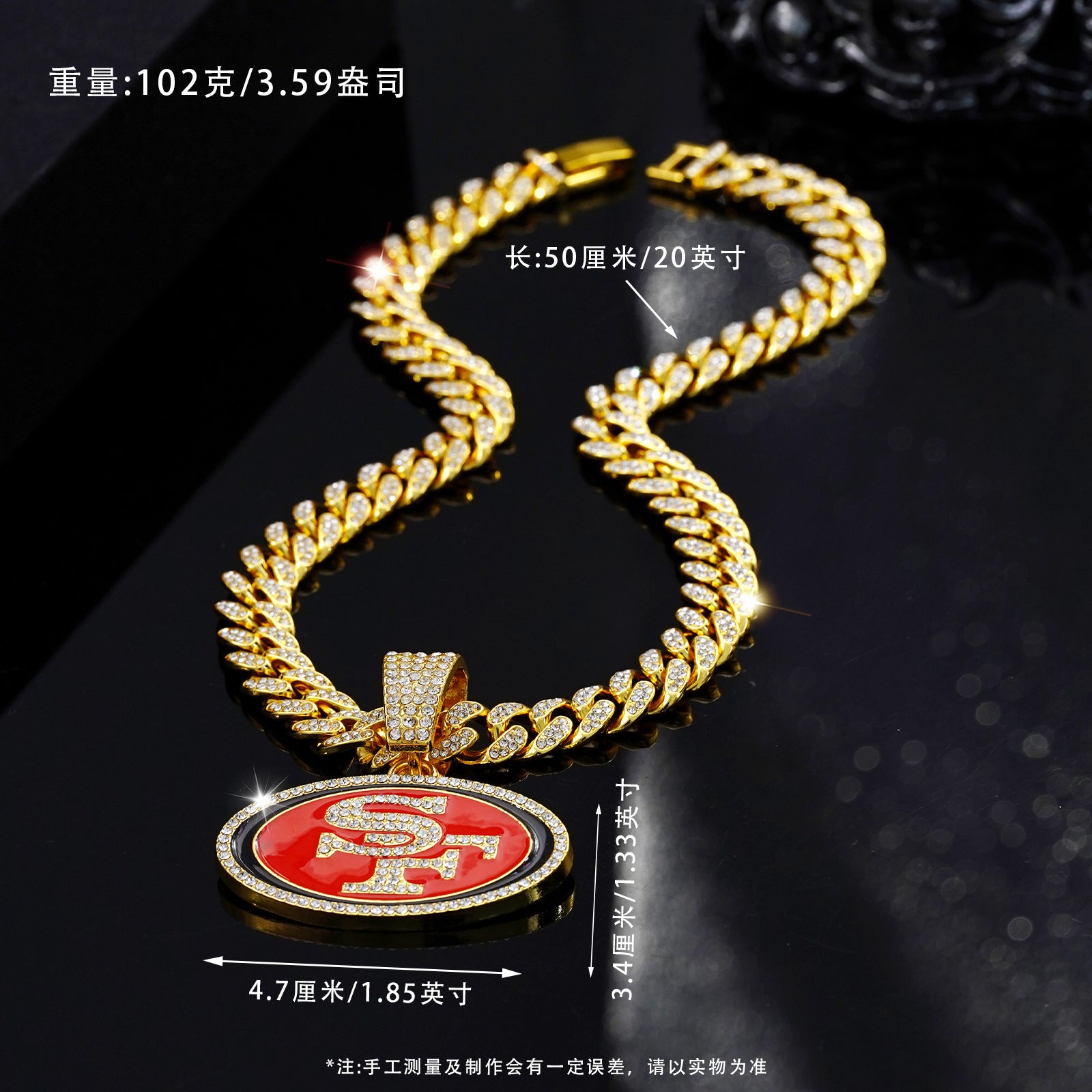 Wholesale Hip Hop Cuban Chain Fashion Diamond Red Drop Oil SF Round Pendant Necklaces
