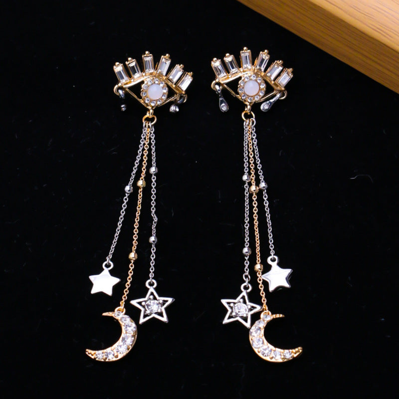 Wholesale exaggerated moon inlaid zircon silver needle earrings
