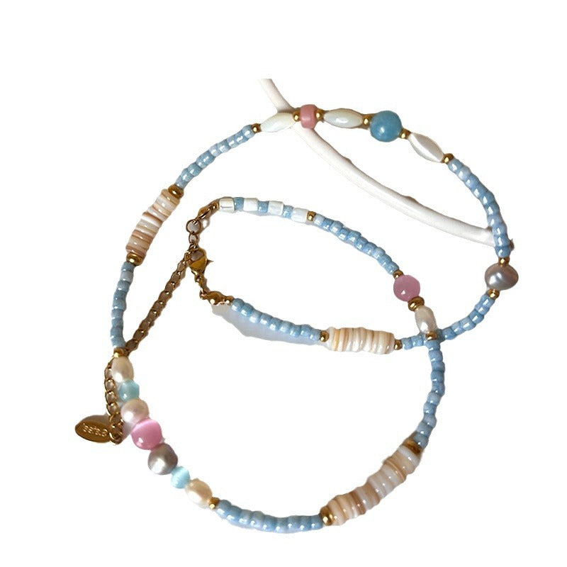 Wholesale Pink Blue Niche Beaded Necklace