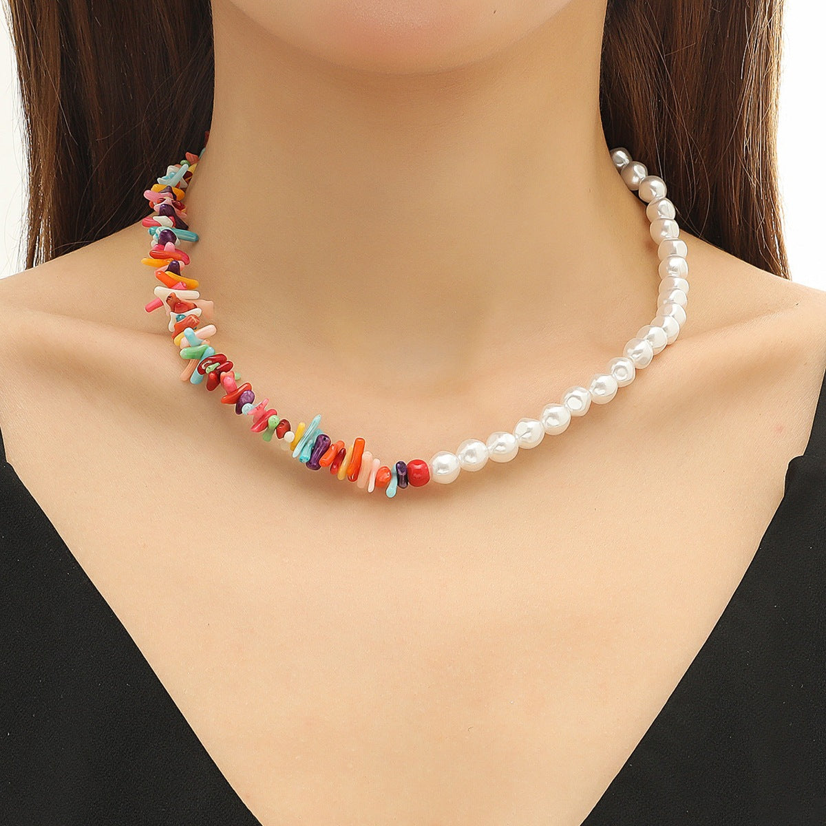 Wholesale Colorful Pearl Crystal Polymer Clay Beaded Necklace ACC-NE-ManYi004