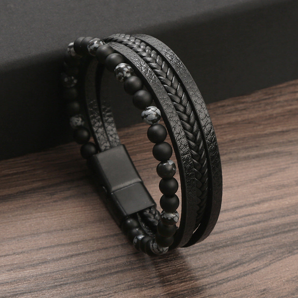 Wholesale handmade bracelets for men braided natural obsidian bracelet ACC-BT-Hongx004
