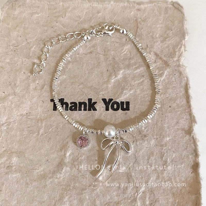 Wholesale Broken Silver Bow Pearl Necklace  Light Luxury  Clavicle Chain