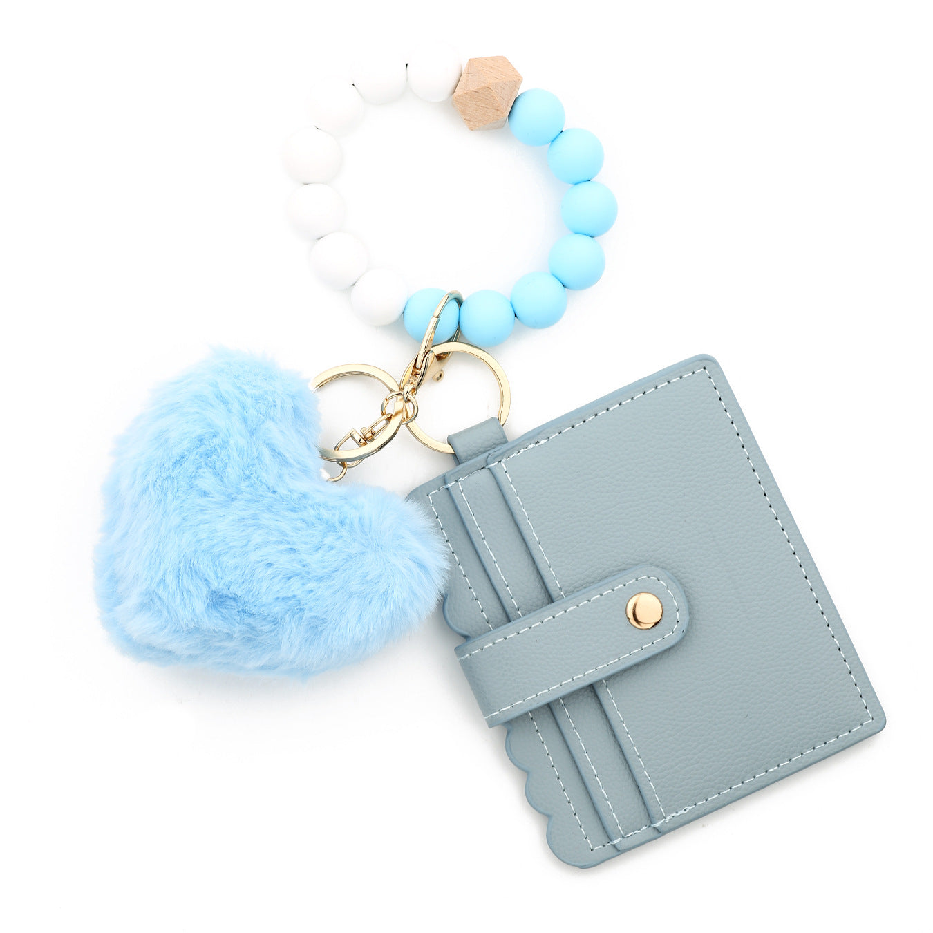 Wholesale  Love Hair Ball Pendant Leather Card Silicone Bead  Wristlet Keychain