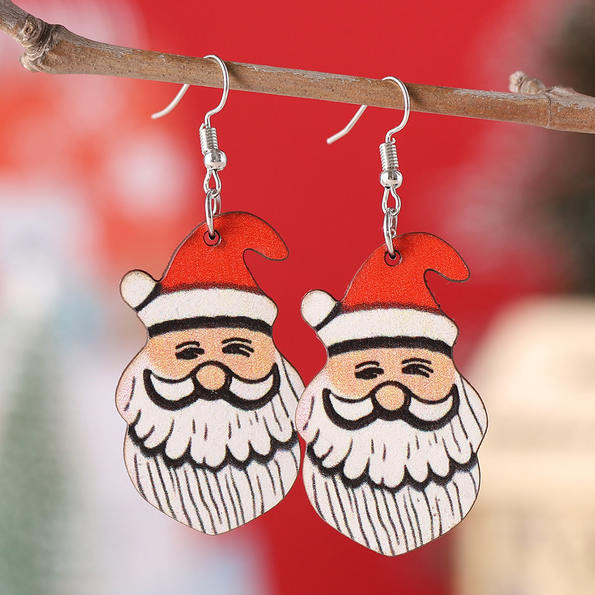 Wholesale Christmas cute  pendant earrings wooden double-sided earrings