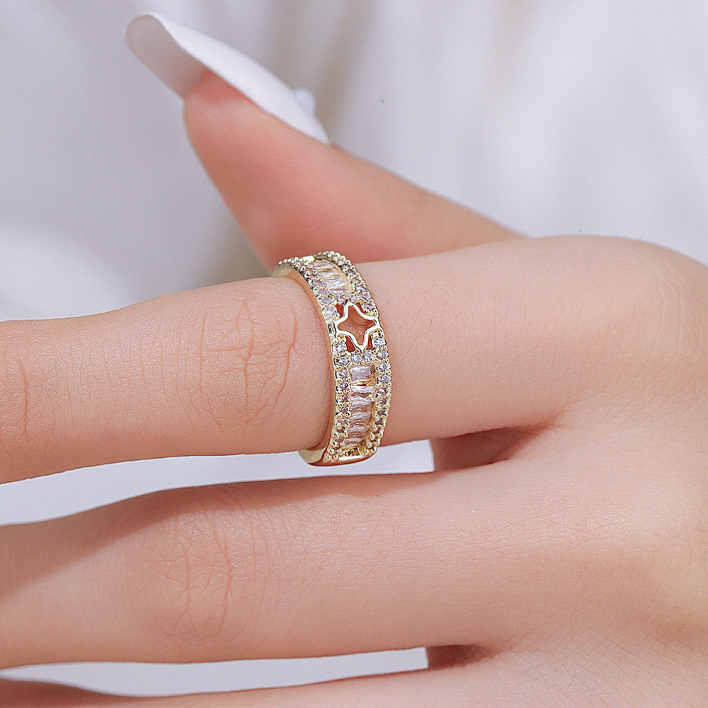 Wholesale Gold C Shape Round Bead Ring Open Adjustable Copper Zircon Jewelry Accessory Trendy Boutique Gift
