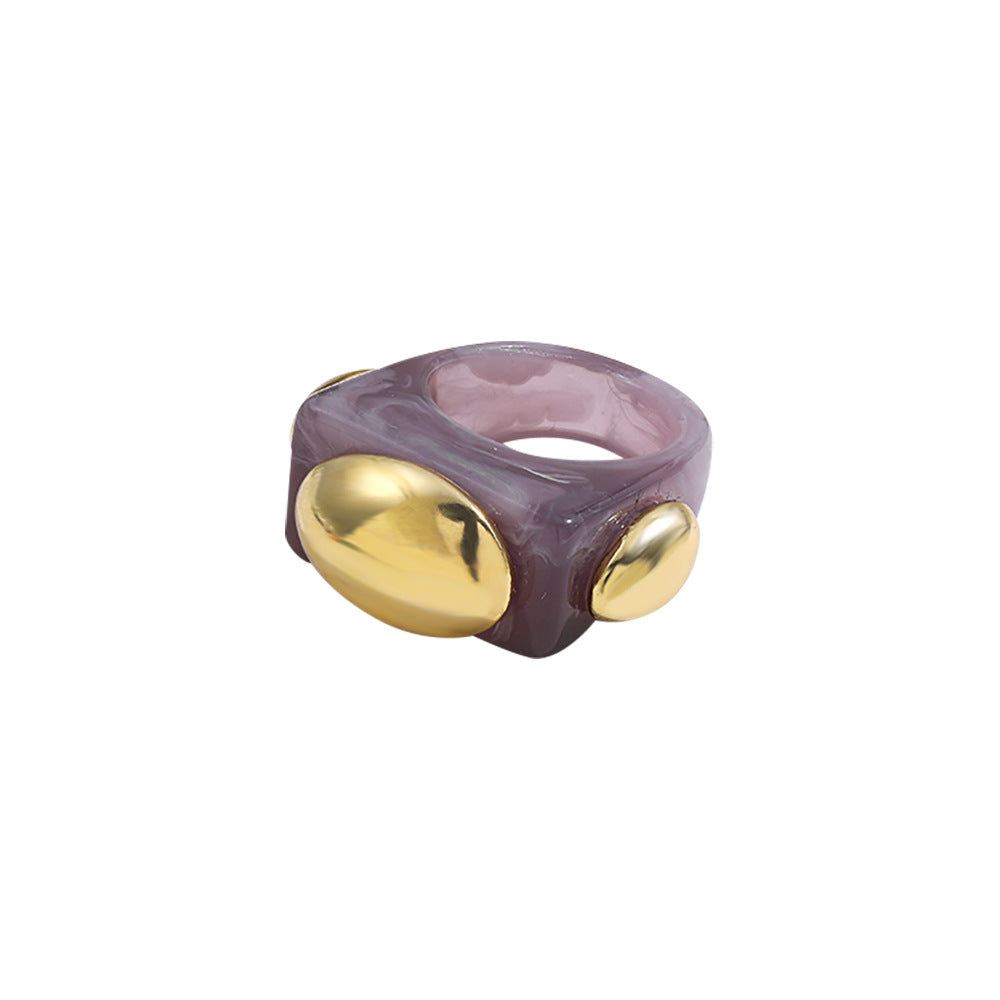 Wholesale resin ring golden diamond candy color geometric  ring