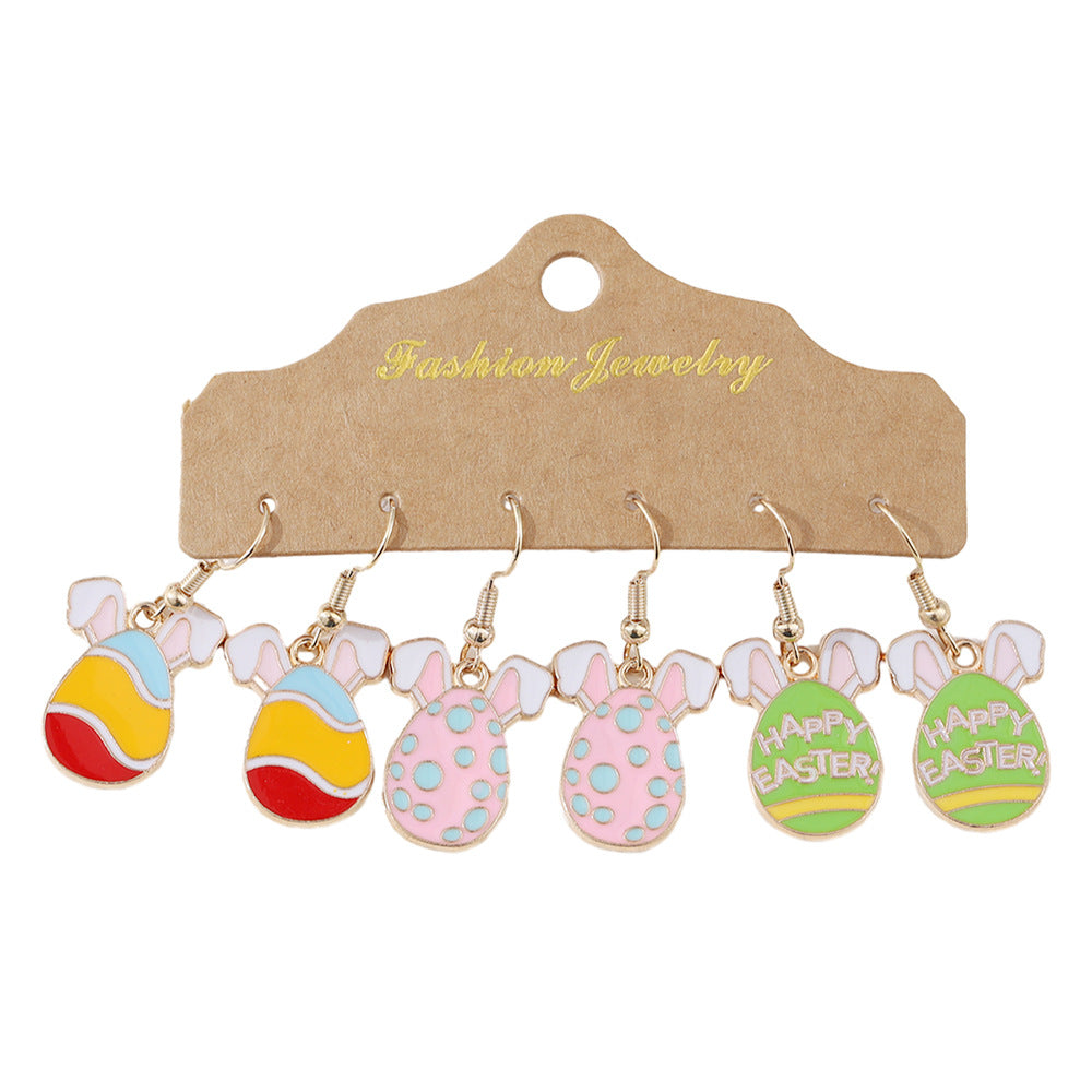Wholesale Easter Color Bunny Egg Pendant Oil Dropping Earrings suit