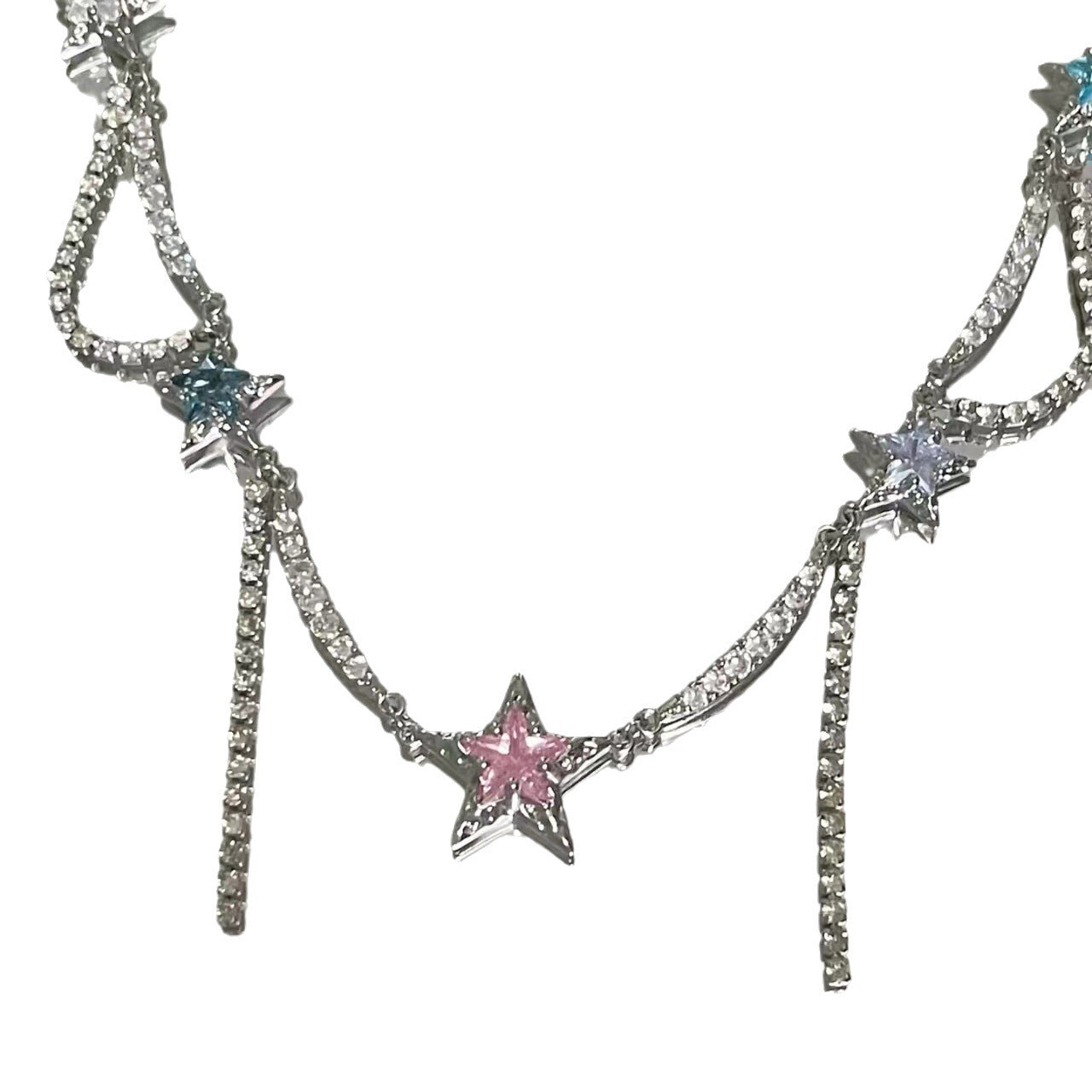 Wholesale Colorful zircon star long tassel necklace